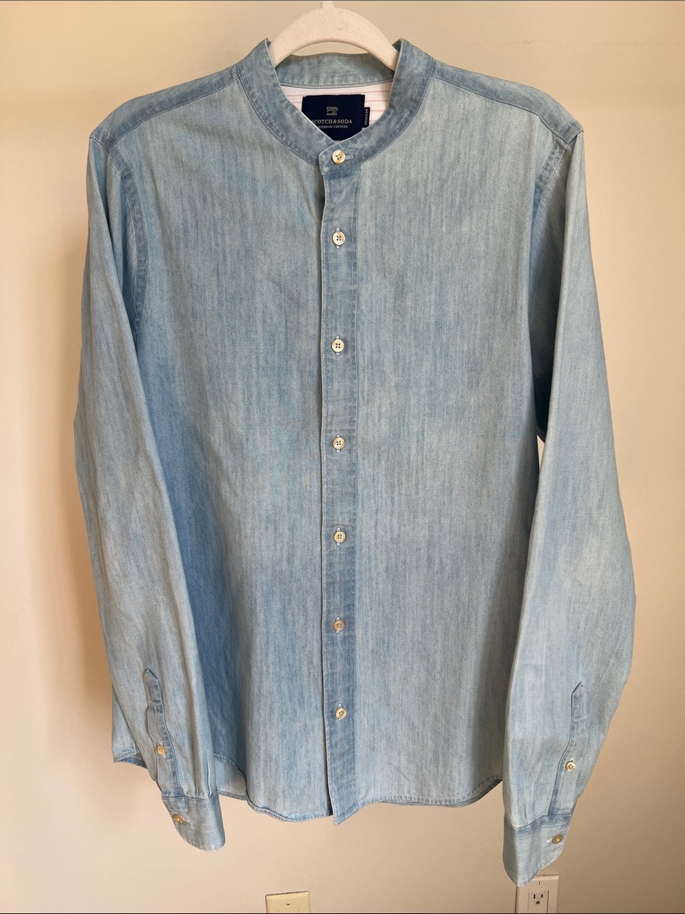 Scotch & Soda Pale Blue Mandarin Collar Denim Shirt